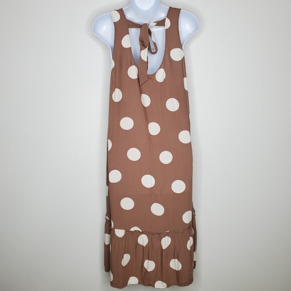 Loft Womens Brown Polka Dot Sundress Size M Tie Back Drop Waist Preppy Summer - Picture 3 of 9